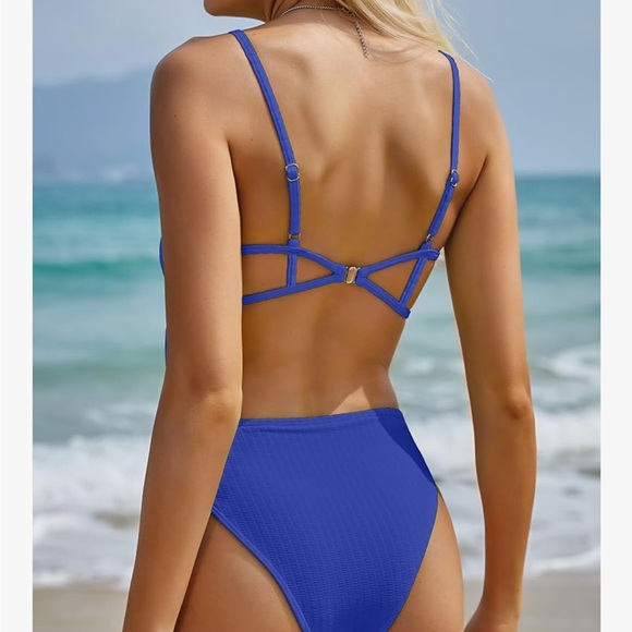 Zaful Vibrant Blue one piece Ribbed Swimsuit, Large - Picture 10 of 11